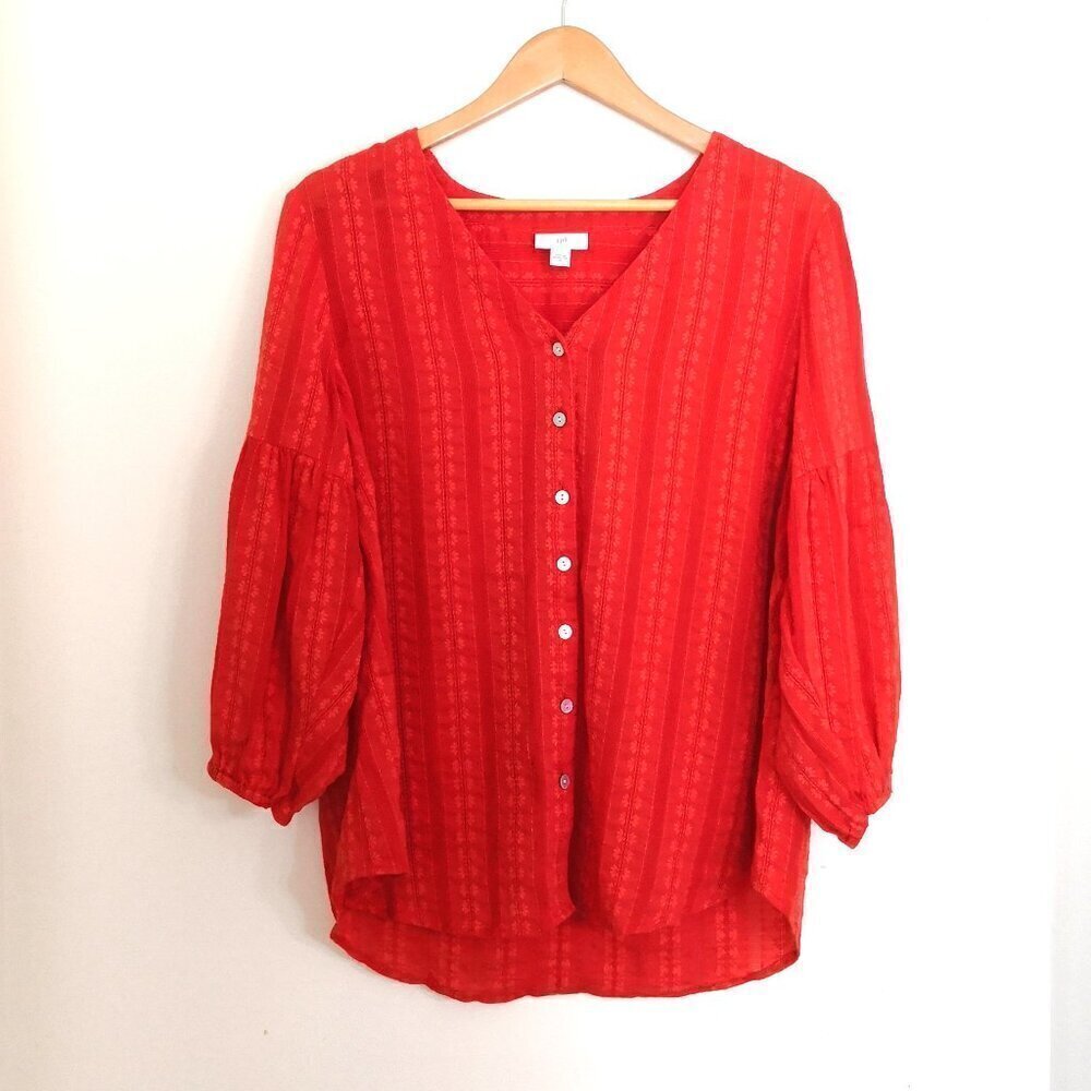 J. Jill Peasant Blouse Orange Red Size M